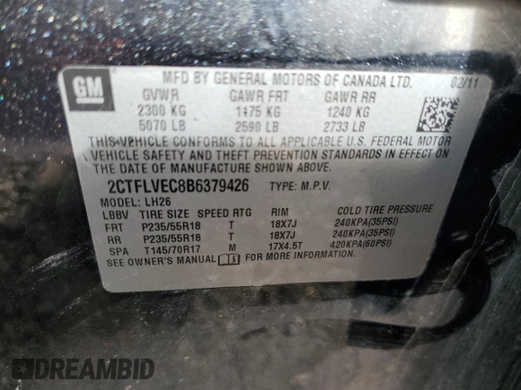 2011 GMC Terrain SLT-1 with VIN 2CTFLVEC8B6379426, listed as a Copart auction lot 79198544 with 184,193 mi miles and Salvage Title. Bid and sale history available at carsss.com. Image 15.