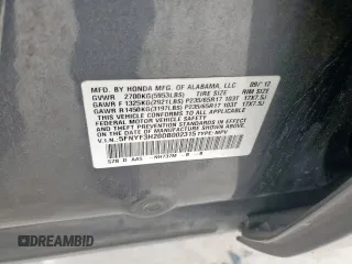 2013 Honda Pilot LX with VIN 5FNYF3H20DB002315, listed as a Copart auction lot 51284405 with 185,043 mi miles and Clean title. Bid and sale history available at DreamBid. Image 14.