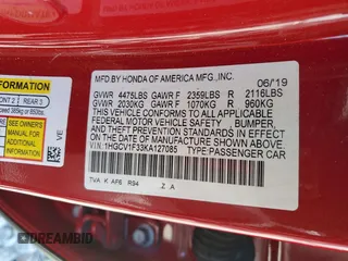 2019 Honda Accord Sedan Sport 1.5T with VIN 1HGCV1F33KA127085, listed as a Copart auction lot 51412665 with 109,165 mi miles and Salvage Title. Bid and sale history available at carsss.com. Image 14.