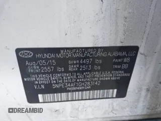 2016 Hyundai Sonata Sport with VIN 5NPE34AF1GH283142, listed as a IAAI auction lot 42226129 with 111,724 mi miles and . Bid and sale history available at DreamBid. Image 9.