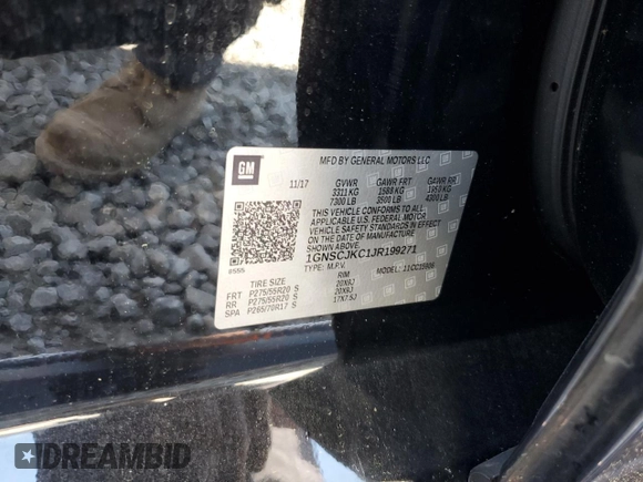 2018 Chevrolet Suburban Premier with VIN 1GNSCJKC1JR199271, listed as a Copart auction lot 52395935 with 216,083 mi miles and Salvage Title. Bid and sale history available at DreamBid. Image 13.