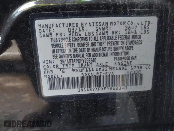 2015 Nissan Sentra S with VIN 3N1AB7APXFY262340, listed as a IAAI auction lot 41257827 with Not Provided miles. Bid and sale history available at carsss.com. Image 9.