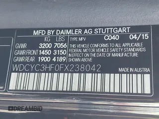 2015 Mercedes-Benz G-Class G 550 with VIN WDCYC3HF0FX238042, listed as a IAAI auction lot 41009696 with 93,644 mi miles. Bid and sale history available at carsss.com. Image 9.