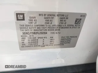 2015 Chevrolet Trax LTZ with VIN 3GNCJTSB2FL232354, listed as a IAAI auction lot 41701356 with 126,947 mi miles. Bid and sale history available at carsss.com. Image 9.