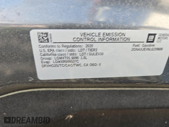 2020 Chevrolet Equinox LT z VIN 2GNAXJEV6L6239808, wystawiony jako IAAI lot #42396785 z przebiegiem 34 395 mil mil oraz . Historia ofert i sprzedaży dostępna na DreamBid. Obrazek 3.