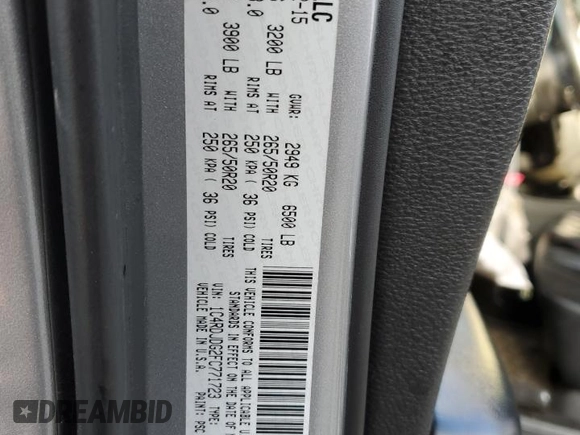 2015 Dodge Durango Limited with VIN 1C4RDJDG2FC771723, listed as a Copart auction lot 54155275 with 130,793 mi miles and Non repairable. Bid and sale history available at DreamBid. Image 13.