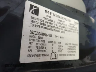 2004 Saturn VUE V6 with VIN 5GZCZ53404S864103, listed as a IAAI auction lot 41843311 with 193,094 mi miles and . Bid and sale history available at carsss.com. Image 9.