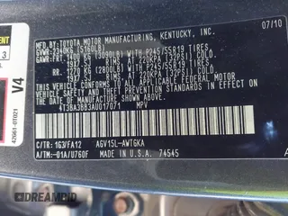 2010 Toyota Venza with VIN 4T3BA3BB3AU017071, listed as a IAAI auction lot 41961456 with 180,797 mi miles and . Bid and sale history available at DreamBid. Image 9.