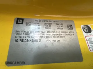 2017 Chevrolet Camaro 1LT z VIN 1G1FB3DS4H0197504, wystawiony jako Copart lot #54631635 z przebiegiem 60 281 mil mil oraz Szkoda całkowita • Salvage title. Historia ofert i sprzedaży dostępna na DreamBid. Obrazek 10.