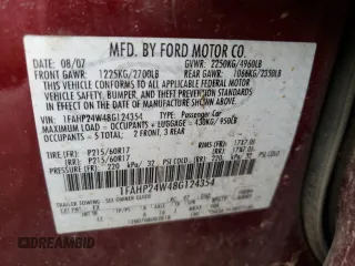2008 Ford Taurus SEL with VIN 1FAHP24W48G124354, listed as a Copart auction lot 80499924 with 0 mi miles and Salvage Title. Bid and sale history available at carsss.com. Image 12.