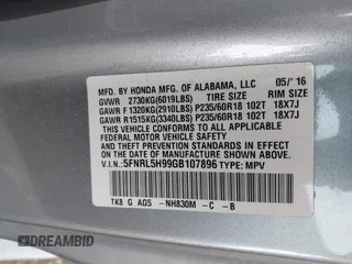 2016 Honda Odyssey Touring Elite with VIN 5FNRL5H99GB107896, listed as a IAAI auction lot 42040395 with 162,120 mi miles and . Bid and sale history available at carsss.com. Image 9.