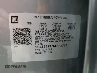 2024 Chevrolet Malibu LT with VIN 1G1ZE5ST7RF187737, listed as a Copart auction lot 53721345 with 32,565 mi miles and Non Repairable. Bid and sale history available at DreamBid. Image 12.