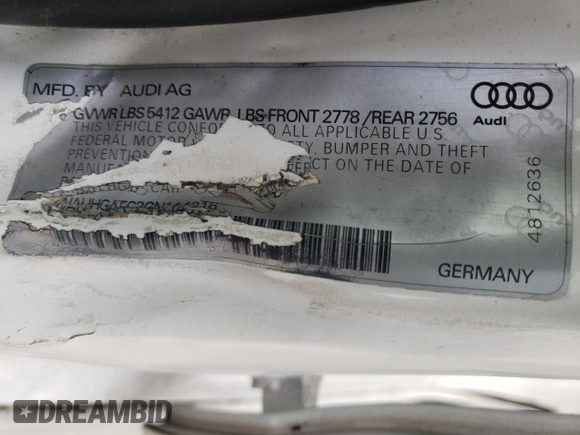 2016 Audi A6 3.0T Prestige with VIN WAUHGAFC3GN114316, listed as a Copart auction lot 54568015 with 105,855 mi miles and Salvage Title. Bid and sale history available at carsss.com. Image 12.