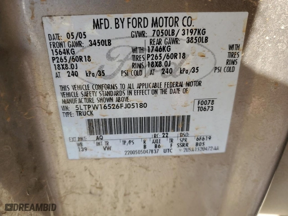 2006 Lincoln Mark LT with VIN 5LTPW16526FJ05180, listed as a Copart auction lot 85411244 with 334,446 mi miles and Salvage Title. Bid and sale history available at carsss.com. Image 12.