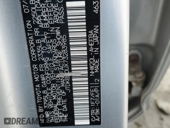 2007 Toyota Prius with VIN JTDKB20UX73283985, listed as a Copart auction lot 53435005 with 0 mi miles and Salvage Title. Bid and sale history available at carsss.com. Image 12.