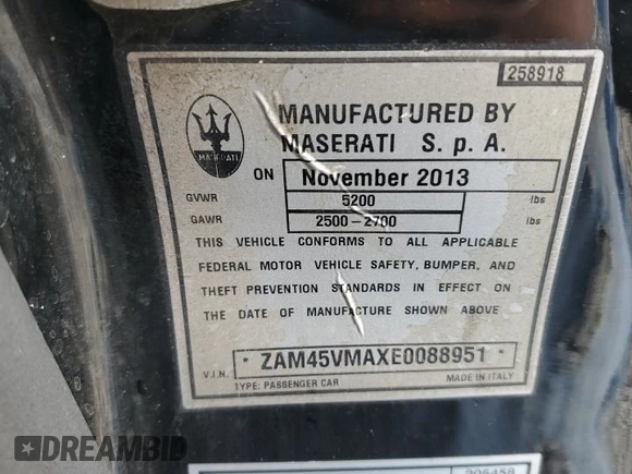 2014 Maserati GranTurismo Sport z VIN ZAM45VMAXE0088951, wystawiony jako Copart lot #78580054 z przebiegiem 72 970 mil mil oraz Szkoda całkowita • Salvage title. Historia ofert i sprzedaży dostępna na DreamBid. Obrazek 12.
