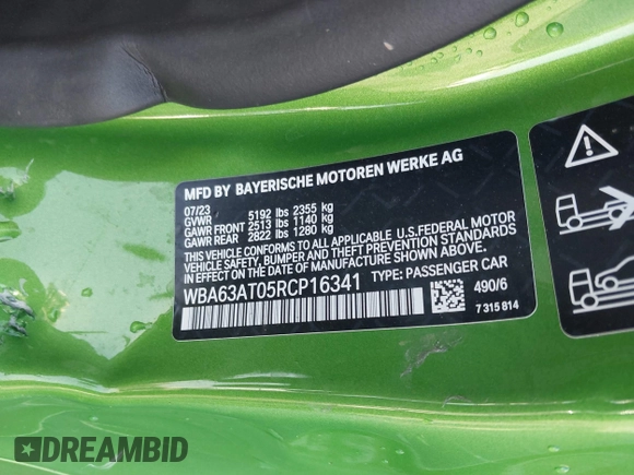 2024 BMW 4 Series M440i xDrive с VIN WBA63AT05RCP16341, выставлен на аукционе IAAI как лот 41019747 с пробегом Не указан миль и . История ставок и продаж доступна на DreamBid. Изображение 9.