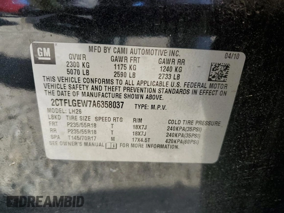 2010 GMC Terrain SLT-1 z VIN 2CTFLGEW7A6358037, wystawiony jako Copart lot #74898834 z przebiegiem 139 205 mil mil oraz Czysty tytuł • Clean title. Historia ofert i sprzedaży dostępna na DreamBid. Obrazek 13.