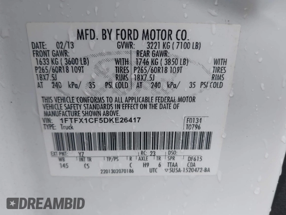 2013 Ford F-150 XL with VIN 1FTFX1CF5DKE26417, listed as a IAAI auction lot 41771173 with 198,632 mi miles. Bid and sale history available at carsss.com. Image 9.