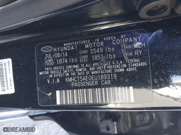 2014 Hyundai Accent GS with VIN KMHCT5AE0EU189319, listed as a IAAI auction lot 41985071 with 72,633 mi miles. Bid and sale history available at carsss.com. Image 9.