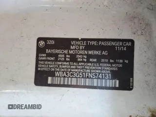 2015 BMW 3 Series 320i xDrive z VIN WBA3C3G51FNS74131, wystawiony jako Copart lot #56009775 z przebiegiem 155 617 mil mil oraz Szkoda całkowita • Salvage title. Historia ofert i sprzedaży dostępna na DreamBid. Obrazek 12.