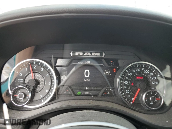 2025 Ram 1500 with VIN 1C6SRFBP5SN506206, listed as a Copart auction lot 55414155 with 5,892 mi miles and Salvage title. Bid and sale history available at DreamBid. Image 9.