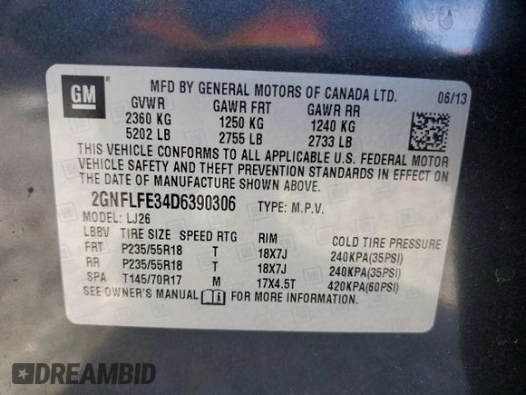 2013 Chevrolet Equinox LTZ with VIN 2GNFLFE34D6390306, listed as a Copart auction lot 44593475 with 130,736 mi miles and Salvage Title. Bid and sale history available at carsss.com. Image 13.