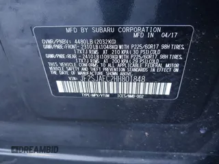 2017 Subaru Forester Premium with VIN JF2SJAEC2HH801848, listed as a IAAI auction lot 41532453 with 60,547 mi miles and . Bid and sale history available at DreamBid. Image 9.