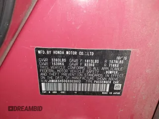 2016 Honda Fit LX with VIN JHMGK5H50GX003602, listed as a IAAI auction lot 42317398 with 58,612 mi miles and . Bid and sale history available at DreamBid. Image 9.