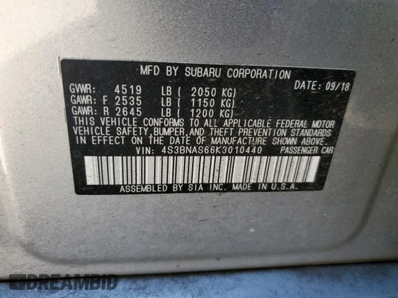 2019 Subaru Legacy Sport with VIN 4S3BNAS66K3010440, listed as a Copart auction lot 43026523 with 37,931 mi miles. Bid and sale history available at carsss.com. Image 13.
