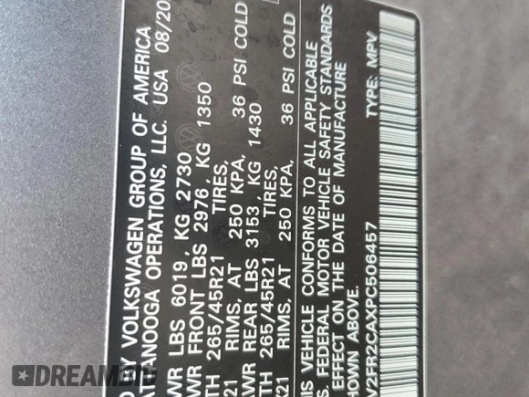 2023 Volkswagen Atlas SEL Premium R-Line with VIN 1V2FR2CAXPC506457, listed as a Copart auction lot 63407945 with 36,056 mi miles and Salvage title. Bid and sale history available at DreamBid. Image 12.