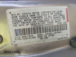 2000 Toyota Camry CE z VIN JT2BG22K2Y0440255, wystawiony jako IAAI lot #42088080 z przebiegiem 353 102 mil mil oraz . Historia ofert i sprzedaży dostępna na DreamBid. Obrazek 9.