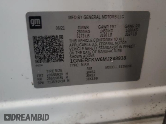2021 Chevrolet Traverse LS with VIN 1GNERFKW6MJ248938, listed as a Copart auction lot 61857745 with 68,734 mi miles and Clean title. Bid and sale history available at DreamBid. Image 13.