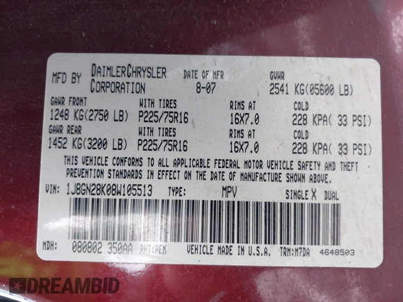 2008 Jeep Liberty Sport with VIN 1J8GN28K08W105513, listed as a IAAI auction lot 41940315 with Not Provided miles and . Bid and sale history available at DreamBid. Image 9.
