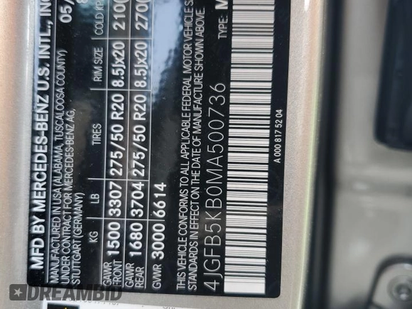 2021 Mercedes-Benz GLE 450 z VIN 4JGFB5KB0MA500736, wystawiony jako Copart lot #51299445 z przebiegiem 38 341 mil mil oraz Szkoda całkowita • Salvage title. Historia ofert i sprzedaży dostępna na DreamBid. Obrazek 14.