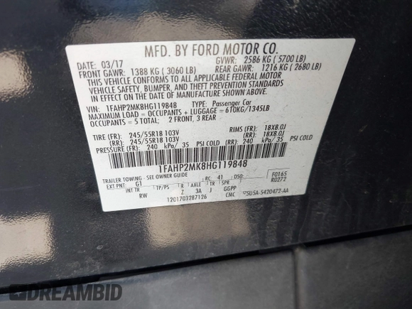 2017 Ford Police Interceptor с VIN 1FAHP2MK8HG119848, выставлен на аукционе IAAI как лот 42482045 с пробегом 76 054 миль миль и . История ставок и продаж доступна на DreamBid. Изображение 9.