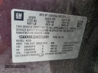 2017 GMC Acadia SLT with VIN 1GKKNMLS9HZ212681, listed as a Copart auction lot 60003355 with 117,370 mi miles and Salvage title. Bid and sale history available at DreamBid. Image 13.