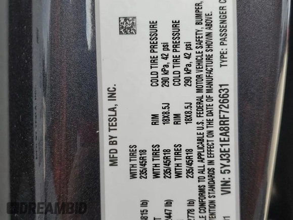 2024 Tesla Model 3 z VIN 5YJ3E1EA8RF726631, wystawiony jako Copart lot #43526145 z przebiegiem 12 980 mil mil oraz Czysty tytuł • Clean title. Historia ofert i sprzedaży dostępna na DreamBid. Obrazek 14.