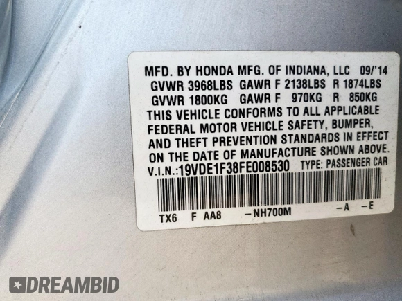 2015 Acura ILX z VIN 19VDE1F38FE008530, wystawiony jako Copart lot #59600635 z przebiegiem 128 502 mil mil oraz Szkoda całkowita • Salvage title. Historia ofert i sprzedaży dostępna na DreamBid. Obrazek 12.