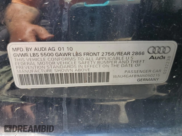 2010 Audi A6 with VIN WAU4GAFB9AN050215, listed as a Copart auction lot 61205045 with 118,248 mi miles and Clean title. Bid and sale history available at DreamBid. Image 12.