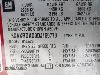 2013 Buick Enclave Premium with VIN 5GAKRDKD9DJ169778, listed as a IAAI auction lot 41779823 with 145,481 mi miles and . Bid and sale history available at DreamBid. Image 9.