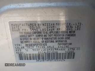 2015 Nissan Sentra SR with VIN 3N1AB7AP2FY251476, listed as a IAAI auction lot 42060323 with 114,474 mi miles and . Bid and sale history available at DreamBid. Image 9.