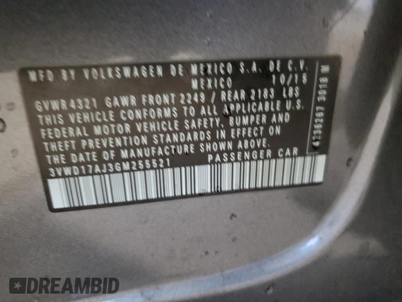 2016 Volkswagen Jetta Sport z VIN 3VWD17AJ3GM255521, wystawiony jako Copart lot #55314695 z przebiegiem 157 197 mil mil oraz Szkoda całkowita • Salvage title. Historia ofert i sprzedaży dostępna na DreamBid. Obrazek 13.