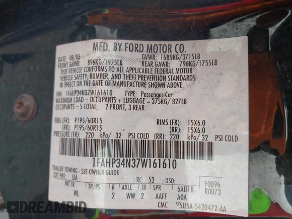 2007 Ford Focus S z VIN 1FAHP34N37W161610, wystawiony jako IAAI lot #42370742 z przebiegiem Nie podano mil oraz . Historia ofert i sprzedaży dostępna na DreamBid. Obrazek 9.