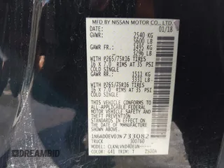 2018 Nissan Frontier SV with VIN 1N6AD0EV0JN733082, listed as a IAAI auction lot 41506210 with Not provided miles and . Bid and sale history available at DreamBid. Image 9.