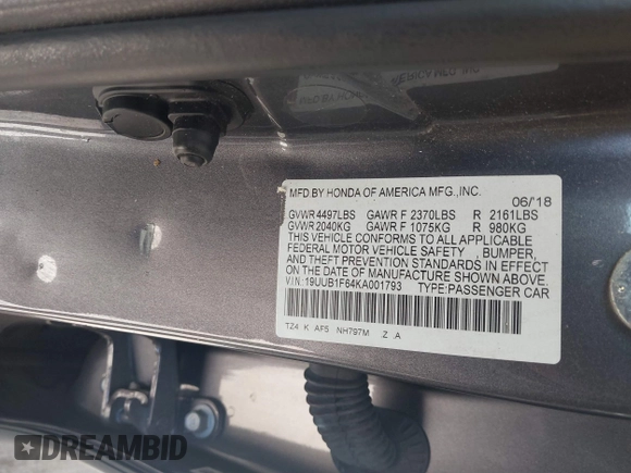 2019 Acura TLX w/A-Spec Pkg with VIN 19UUB1F64KA001793, listed as a IAAI auction lot 40930411 with 1 mi miles. Bid and sale history available at carsss.com. Image 9.