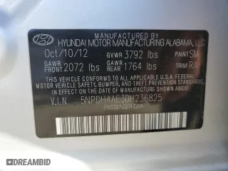 2013 Hyundai Elantra Limited with VIN 5NPDH4AE3DH236825, listed as a Copart auction lot 52806265 with 166,060 mi miles and Salvage Title. Bid and sale history available at carsss.com. Image 12.