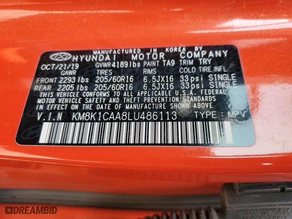 2020 Hyundai Kona SE with VIN KM8K1CAA8LU486113, listed as a Copart auction lot 43231015 with 70,959 mi miles and Salvage Title. Bid and sale history available at carsss.com. Image 14.