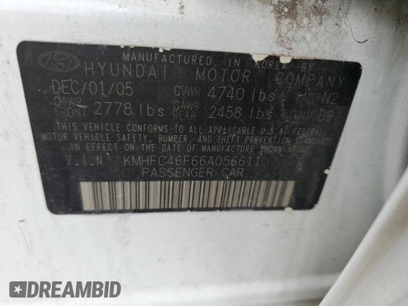 2006 Hyundai Azera SE with VIN KMHFC46F66A056611, listed as a Copart auction lot 55468615 with 138,582 mi miles and Salvage title. Bid and sale history available at DreamBid. Image 13.