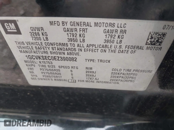 2014 Chevrolet Silverado 1500 LTZ with VIN 1GCVKSEC0EZ390082, listed as a IAAI auction lot 42030144 with 161,353 mi miles and . Bid and sale history available at DreamBid. Image 9.